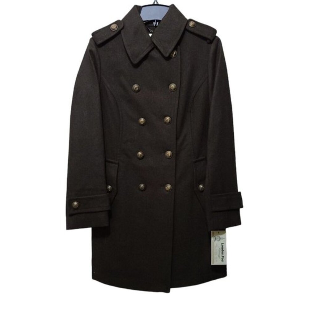 NWT‎ London Fog Peacoat Wool Blend Double Breasted Olive Green Women's Sz S